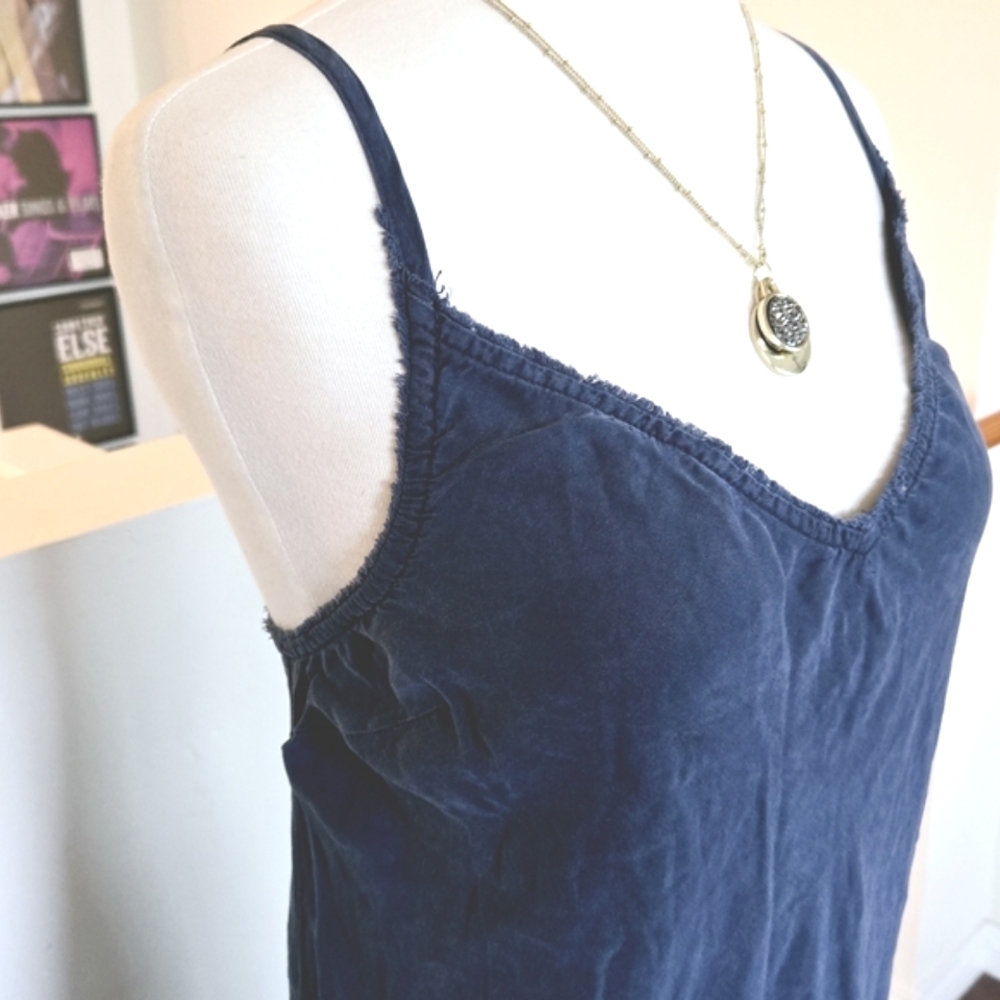 BELLA DAHL Essential Frayed Blue Maxi Dress Size L Relaxed Fit Lyocell Tencel - Picture 3 of 9